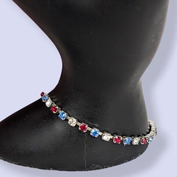 Vintage Red White & Blue Rhinestone Bracelet - Picture 2 of 4